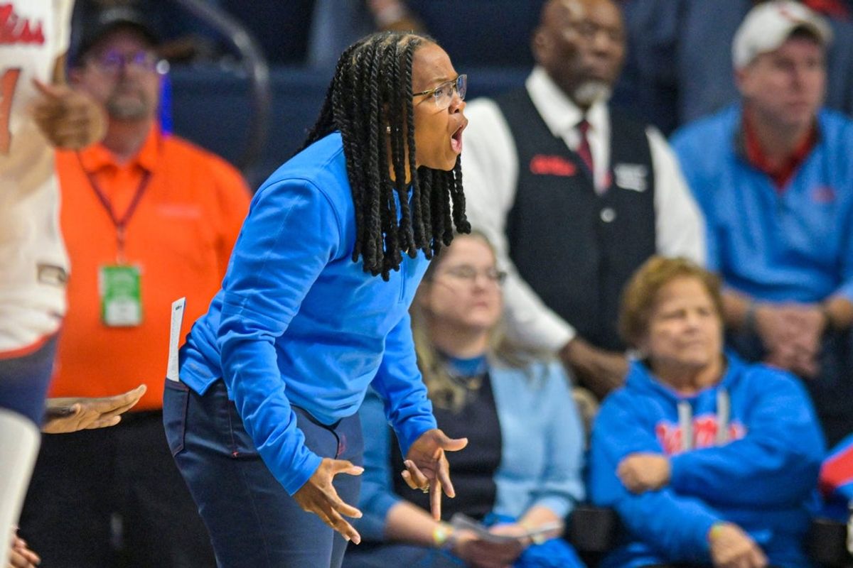 Ole Miss head coach Yolett McPhee McCuin reacts during a women's college basketball game between Ole Miss and Mississippi State at the Sandy and John Black Pavilion in Oxford, Miss. on Sunday, Jan. 11, 2026.