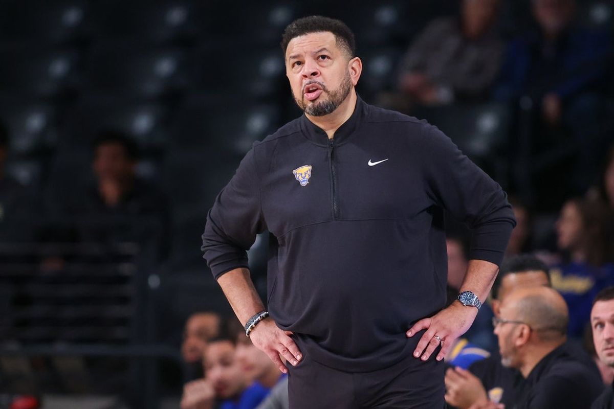 Jan 14, 2026; Atlanta, Georgia, USA; Pittsburgh Panthers head coach Jeff Capel on the sideline against the Georgia Tech Yellow Jackets in the second half at McCamish Pavilion. Mandatory Credit: Brett Davis-Imagn Images