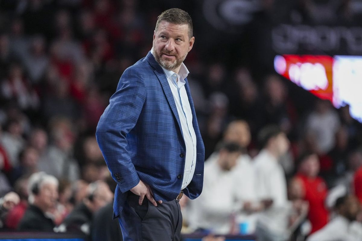 Jan 14, 2026; Athens, Georgia, USA; Mississippi Rebels head coach Chris Beard reacts on the bench during the game against the Georgia Bulldogs at Stegeman Coliseum. Mandatory Credit: Dale Zanine-Imagn Images