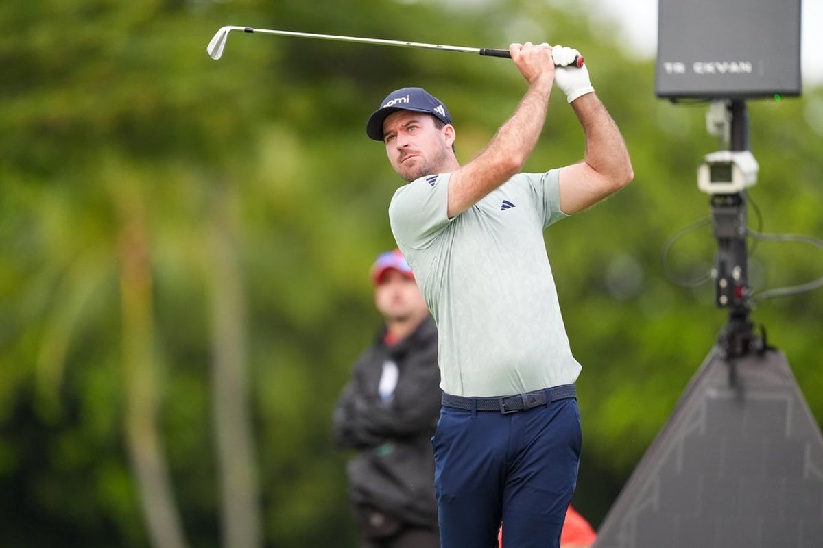 Jan 15, 2026; Honolulu, Hawaii, USA; Nick Taylor, of Canada, follows his drive off the 11th tee during the first round of the Sony Open in Hawaii. Mandatory Credit: Marco Garcia-Imagn Images