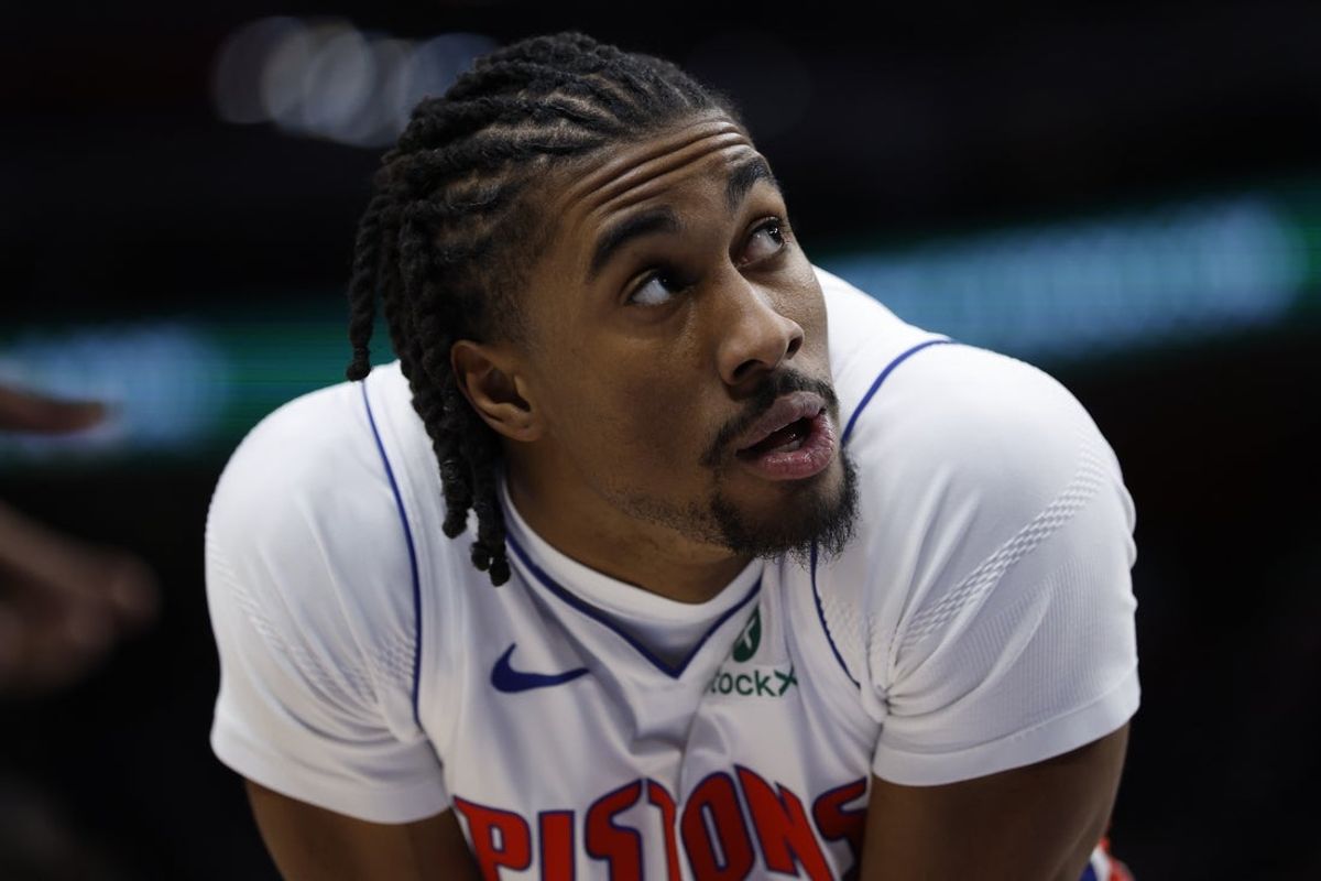 Jan 15, 2026; Detroit, Michigan, USA; Detroit Pistons guard Jaden Ivey (23) looks on in the first half against the Phoenix Suns  at Little Caesars Arena. Mandatory Credit: Rick Osentoski-Imagn Images