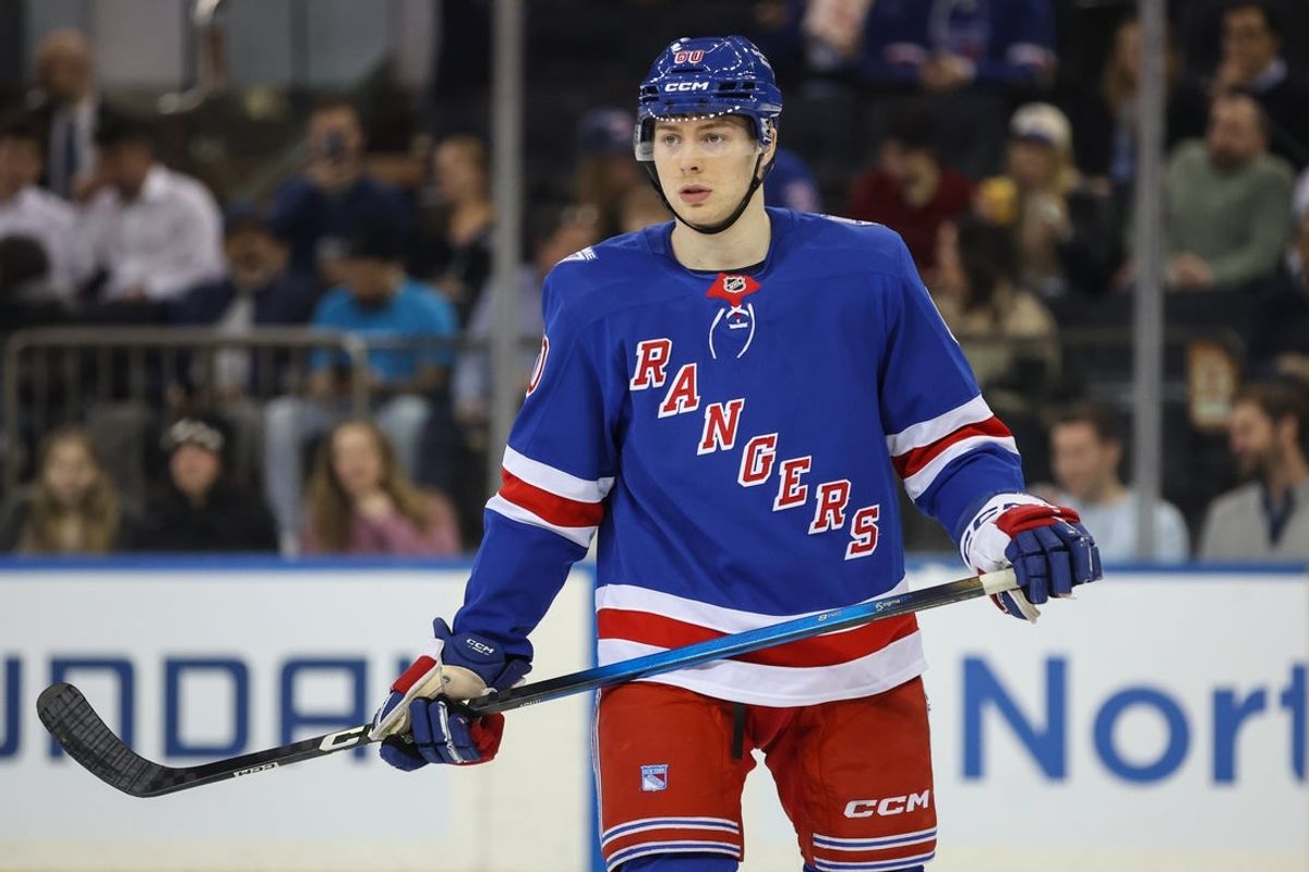 Jan 14, 2026; New York, New York, USA;  New York Rangers defenseman Scott Morrow (60) at Madison Square Garden. Mandatory Credit: Wendell Cruz-Imagn Images