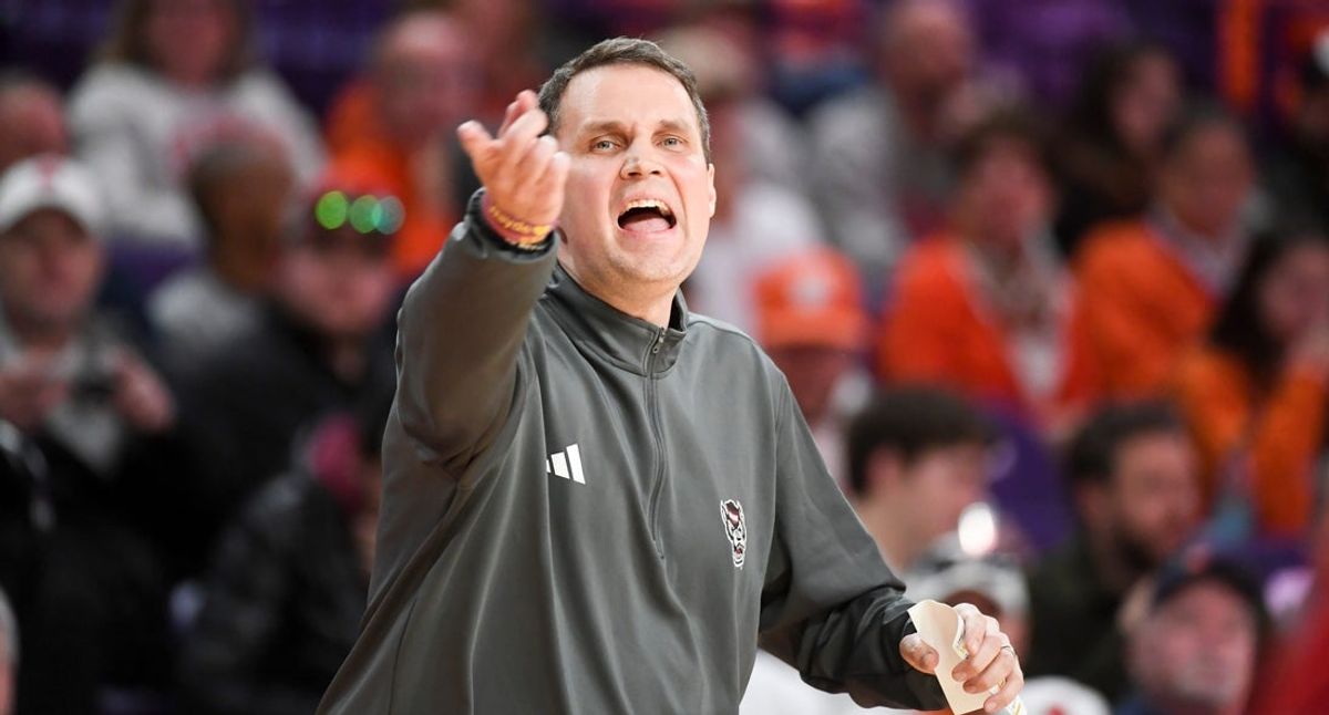 NC State Wolfpack head coach Will Wade yells down court Tuesday, Jan. 20, 2026, during the NCAA men’s basketball game against the Clemson Tigers at Littlejohn Coliseum in Clemson, South Carolina.