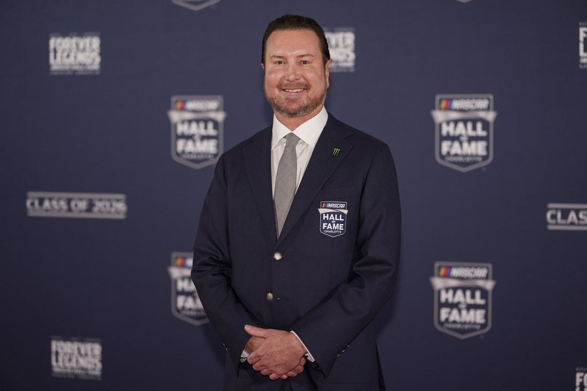 Jan 23, 2026; Charlotte, NC, USA; Hall of Fame recipient Kurt Busch poses on the red carpet during the NASCAR Hall of Fame Induction at Charlotte Convention Center - Crown Ballroom. Mandatory Credit: Jim Dedmon-Imagn Images