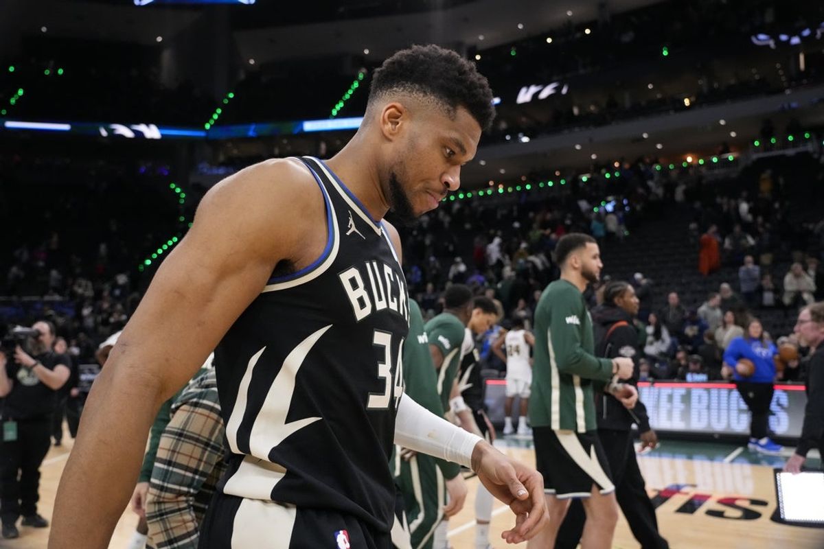 Jan 23, 2026; Milwaukee, Wisconsin, USA;  Milwaukee Bucks forward Giannis Antetokounmpo (34) following the game against the Denver Nuggets at Fiserv Forum. Mandatory Credit: Jeff Hanisch-Imagn Images