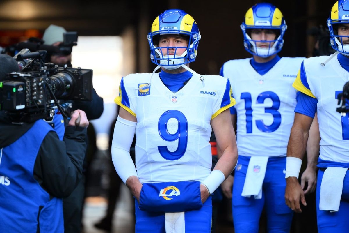 Jan 25, 2026; Seattle, WA, USA; Los Angeles Rams quarterback Matthew Stafford (9) walks on field before the 2026 NFC Championship Game against the Seattle Seahawks at Lumen Field. Mandatory Credit: Steven Bisig-Imagn Images