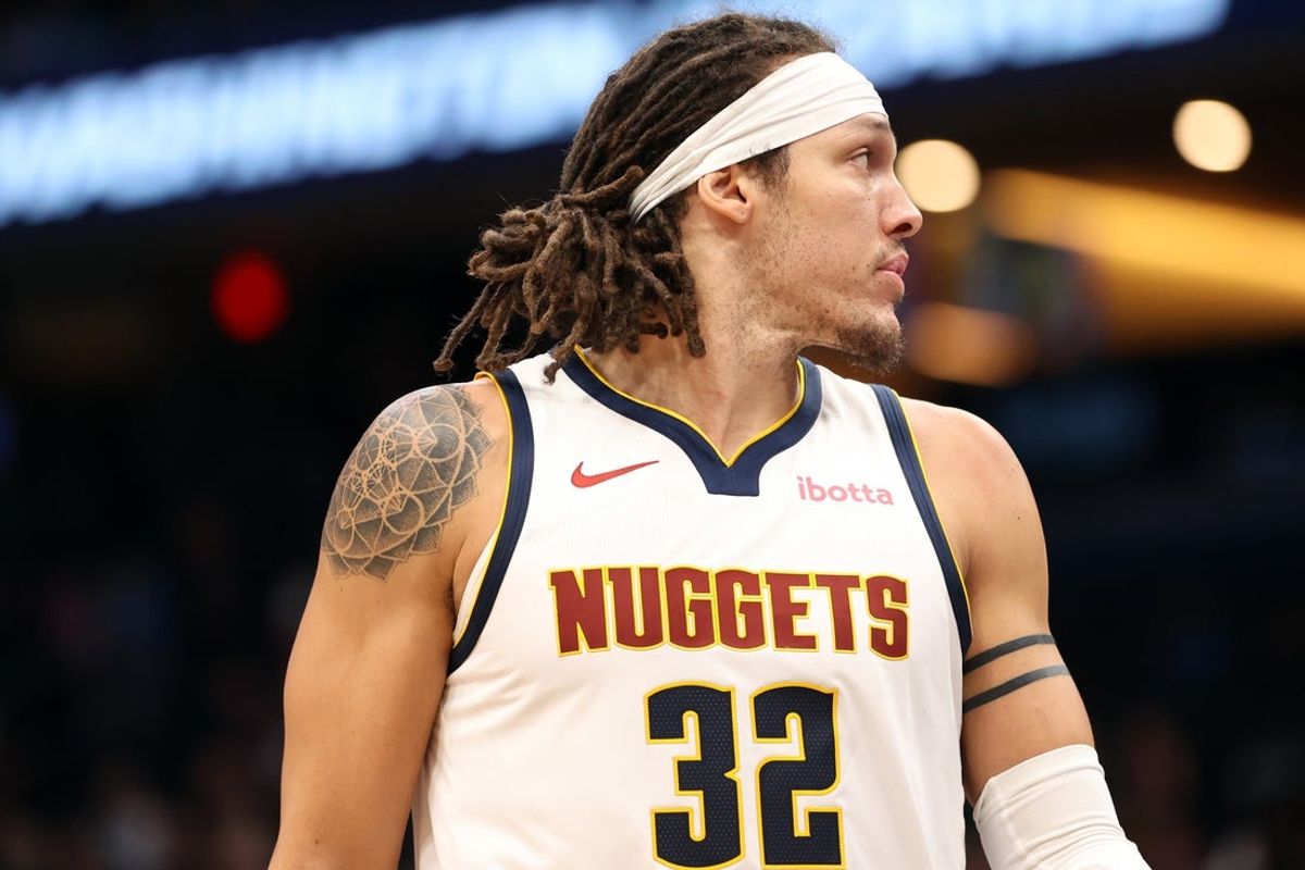 Jan 22, 2026; Washington, District of Columbia, USA; Denver Nuggets forward Aaron Gordon (32) looks on during the first half against the Washington Wizards at Capital One Arena. Mandatory Credit: Daniel Kucin Jr.-Imagn Images