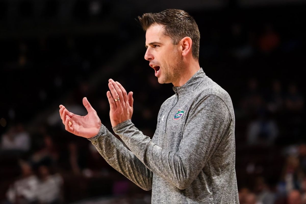 Jan 28, 2026; Columbia, South Carolina, USA; Florida Gators head coach Todd Golden directs hist team against the South Carolina Gamecocks in the second half at Colonial Life Arena. Mandatory Credit: Jeff Blake-Imagn Images