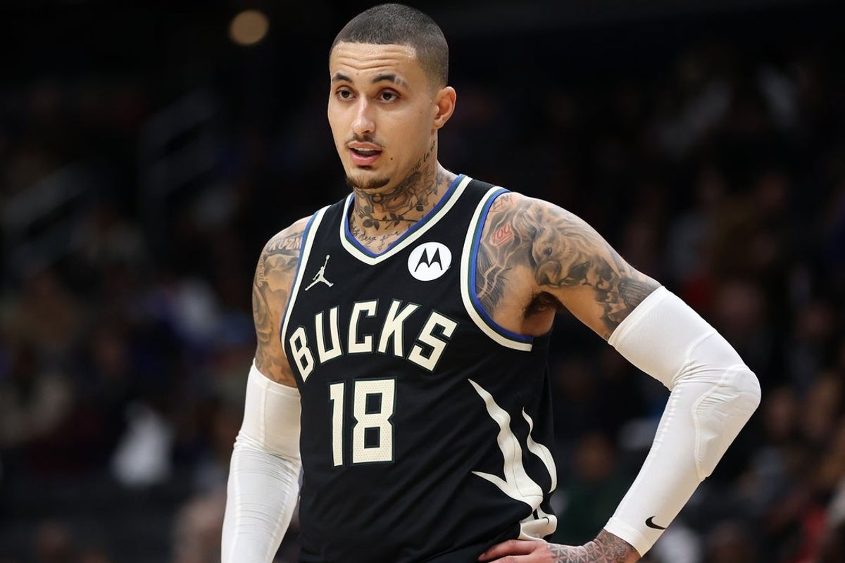 Jan 29, 2026; Washington, District of Columbia, USA; Milwaukee Bucks forward Kyle Kuzma (18) looks on during the second half against the Washington Wizards at Capital One Arena. Mandatory Credit: Daniel Kucin Jr.-Imagn Images