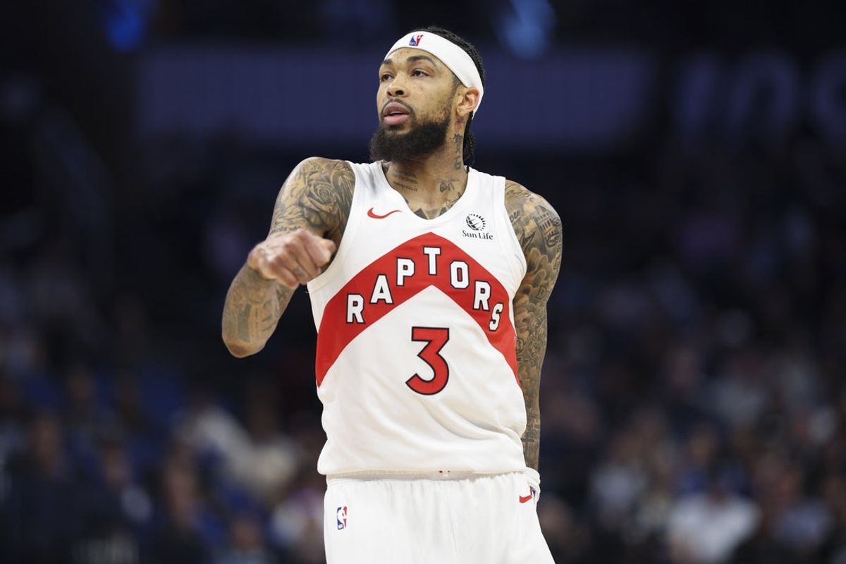 Jan 30, 2026; Orlando, Florida, USA; Toronto Raptors forward Brandon Ingram (3) looks on against the Orlando Magic in the fourth quarter at Kia Center. Mandatory Credit: Nathan Ray Seebeck-Imagn Images