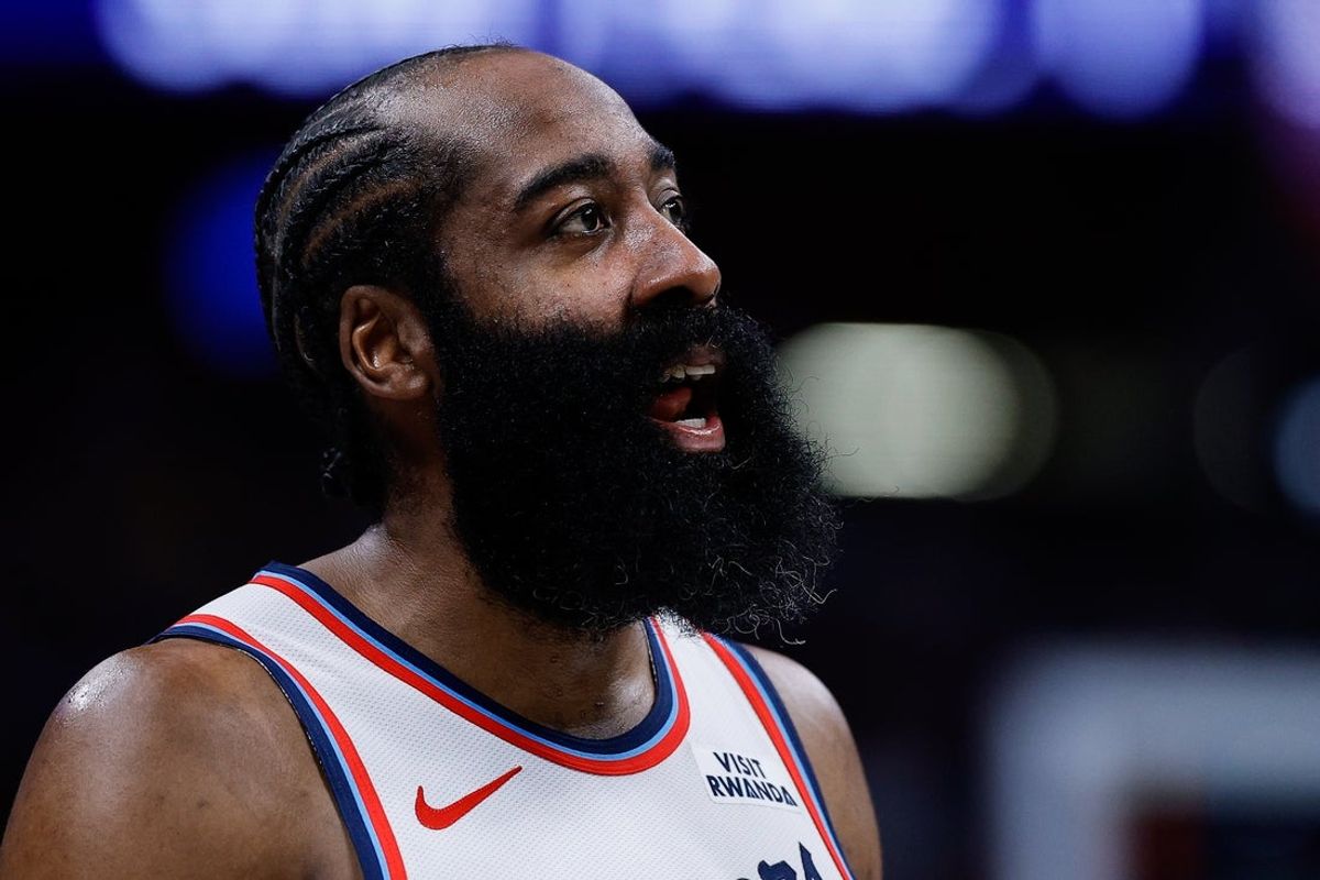 Jan 30, 2026; Denver, Colorado, USA; Los Angeles Clippers guard James Harden (1) in the third quarter against the Denver Nuggets at Ball Arena. Mandatory Credit: Isaiah J. Downing-Imagn Images