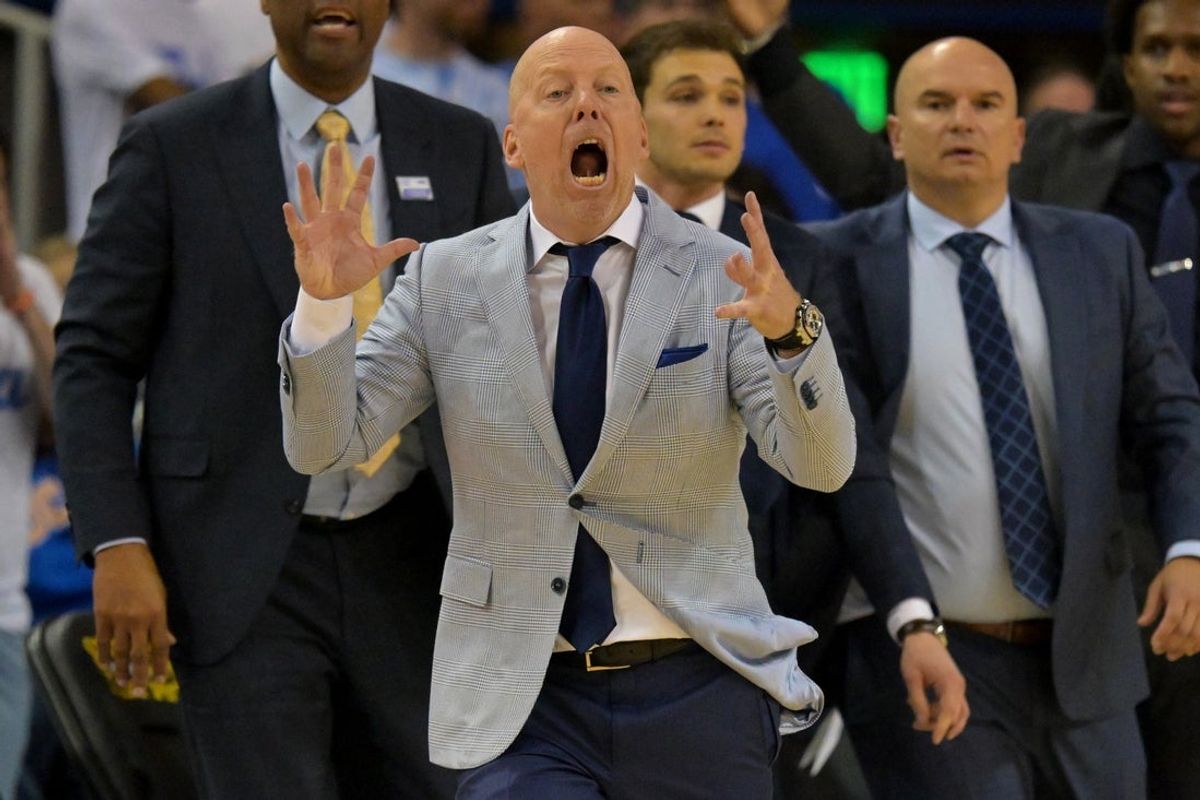 Jan 31, 2026; Los Angeles, California, USA;  UCLA Bruins head coach Mick Cronin on the bench during the second overtime period against the Indiana Hoosiers at Pauley Pavilion presented by Wescom Financial. Mandatory Credit: Jayne Kamin-Oncea-Imagn Images