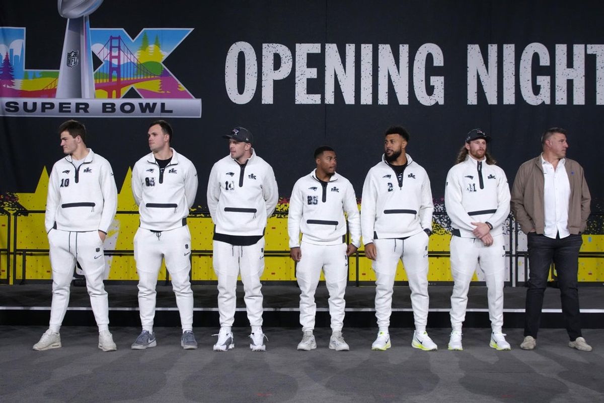 Feb 2, 2026; San Jose, CA, USA; The New England Patriots during Opening Night for Super Bowl LX at San Jose Convention Center. Mandatory Credit: Kirby Lee-Imagn Images