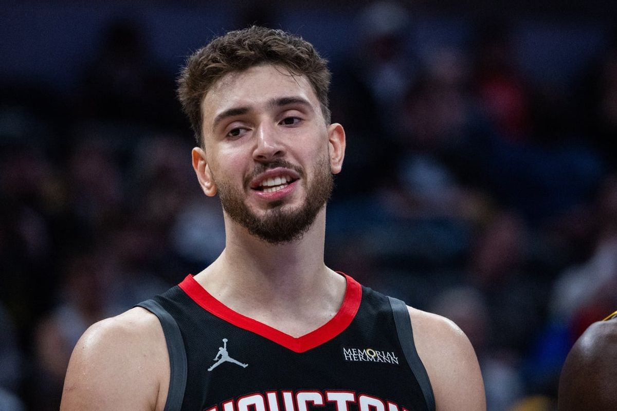 Feb 2, 2026; Indianapolis, Indiana, USA;  Houston Rockets center Alperen Sengun (28) in the second half against the Indiana Pacers at Gainbridge Fieldhouse. Mandatory Credit: Trevor Ruszkowski-Imagn Images