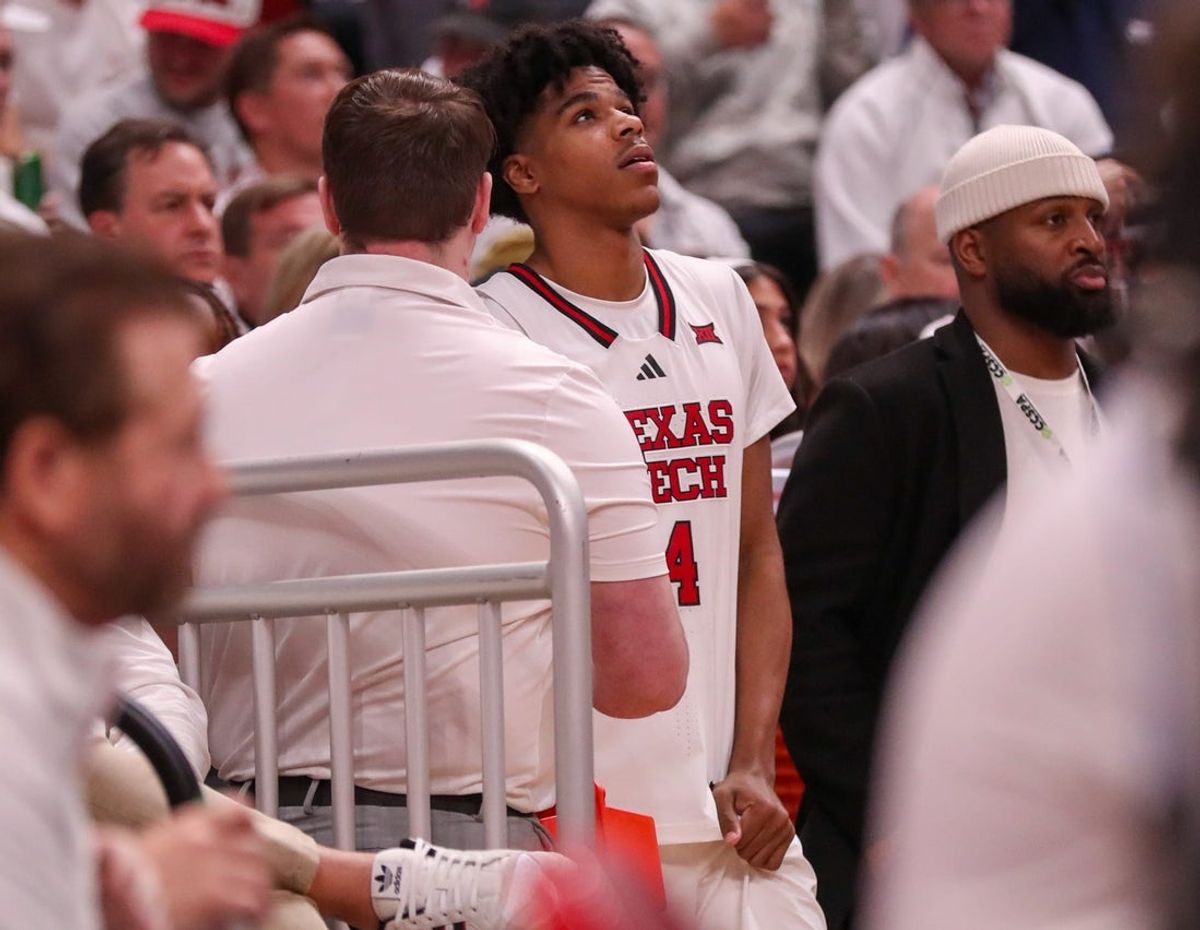 Christian Anderson watches from the tunnel as Texas Tech takes on Kansas in a Big 12 Conference men's basketball game, Monday, Feb. 2, 2026, in United Supermarkets Arena.