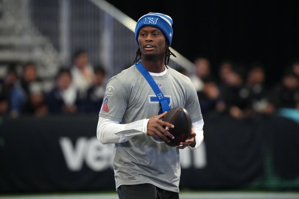 Feb 2, 2026; San Francisco, CA, USA; Dallas Cowboys receiver George Pickens during NFC practice at the NFL Flag Fieldhouse at Moscone Center South Building. Mandatory Credit: Kirby Lee-Imagn Images