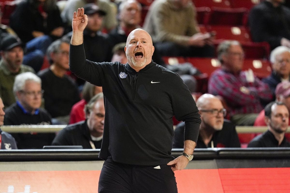 Feb 3, 2026; Davidson, North Carolina, USA;  Saint Louis Billikens head coach Josh Schertz yells to his team during the second half against the Davidson Wildcats at McKillop Court at John M. Belk Arena. Mandatory Credit: Jim Dedmon-Imagn Images
