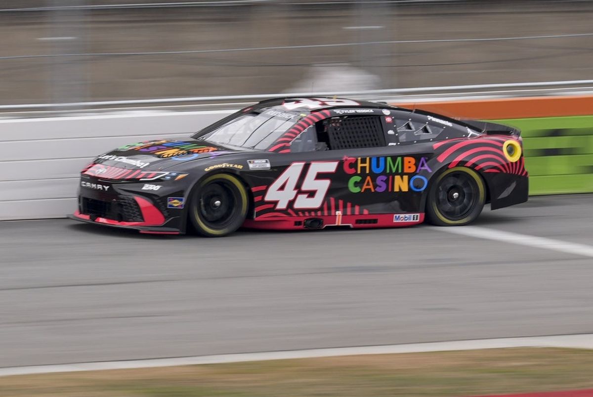 Feb 4, 2026; WInston-Salem, North Carolina, USA;NASCAR Cup Series driver Tyler Reddick (45) during practice for the Cook Out Clash at Bowman Gray Stadium. Mandatory Credit: Jim Dedmon-Imagn Images