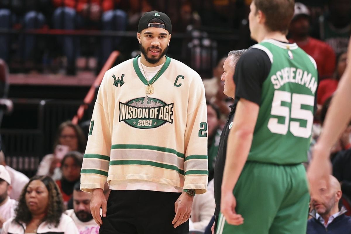 Feb 4, 2026; Houston, Texas, USA; Boston Celtics forward Jayson Tatum stands on the court during the game against the Houston Rockets at Toyota Center. Mandatory Credit: Troy Taormina-Imagn Images
