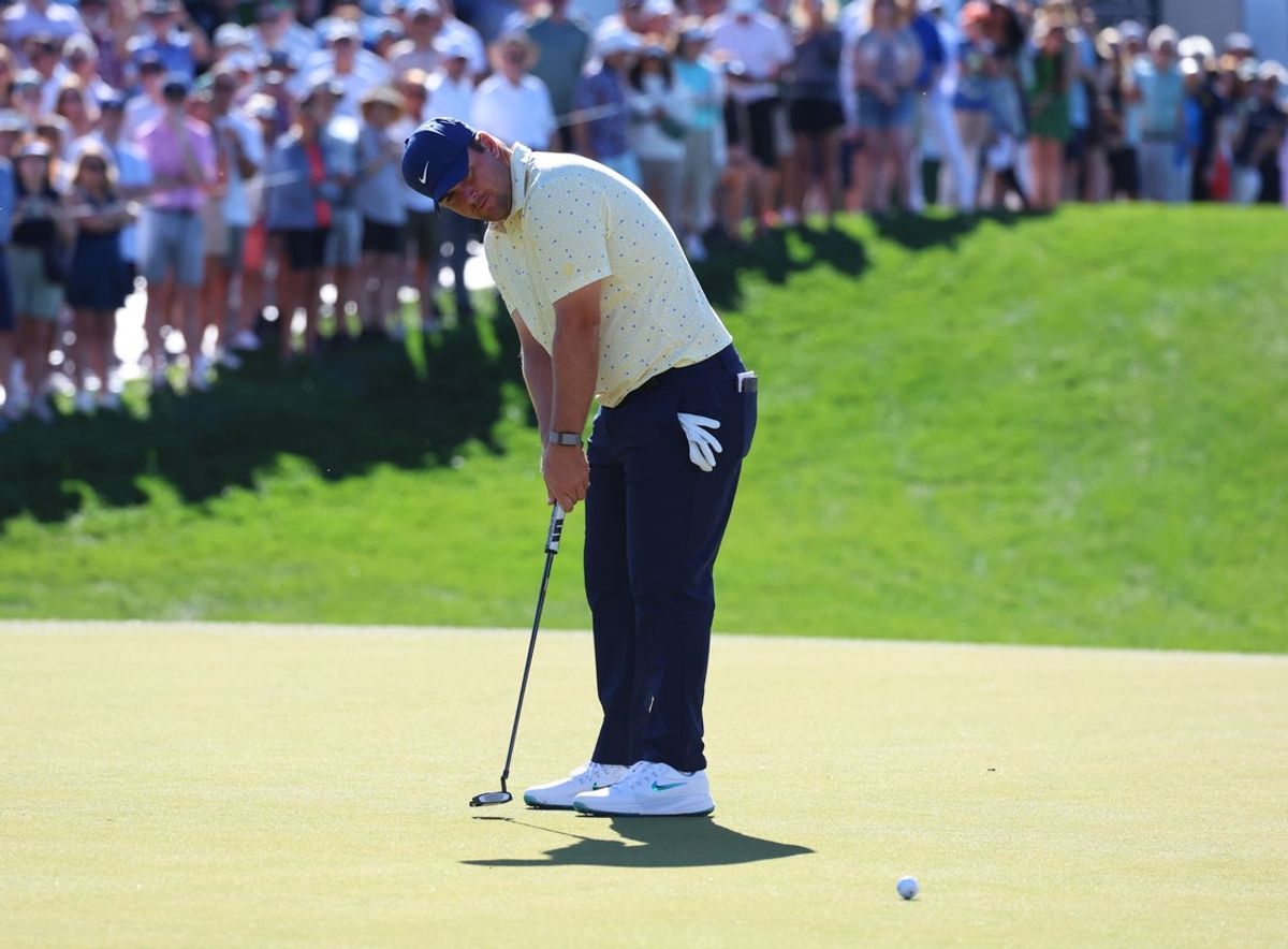 Feb 5, 2026; Scottsdale, Arizona, USA; Chris Gotterup of the United States putts on hole 18 during the first round of the WM Phoenix Open golf tournament. Mandatory Credit: Anna Carrington-Imagn Images