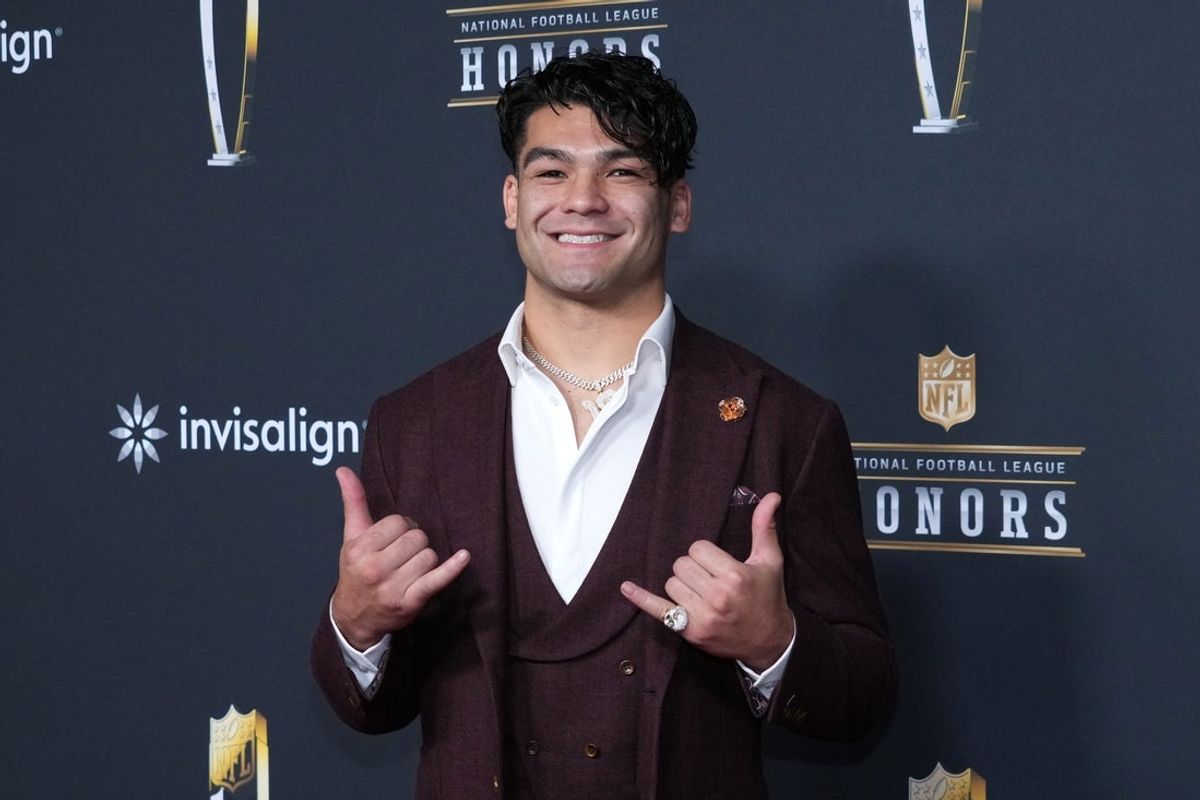 Feb 5, 2026; San Francisco, CA, USA; Puka Nacua on the NFL Honors Red Carpet before Super Bowl LX at Palace of Fine Arts. Mandatory Credit: Kirby Lee-Imagn Images
