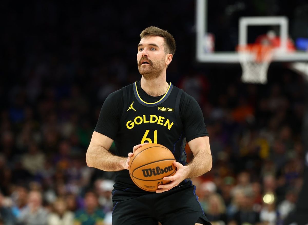 Feb 5, 2026; Phoenix, Arizona, USA; Golden State Warriors guard Pat Spencer (61) against the Phoenix Suns in the first half at Mortgage Matchup Center. Mandatory Credit: Mark J. Rebilas-Imagn Images