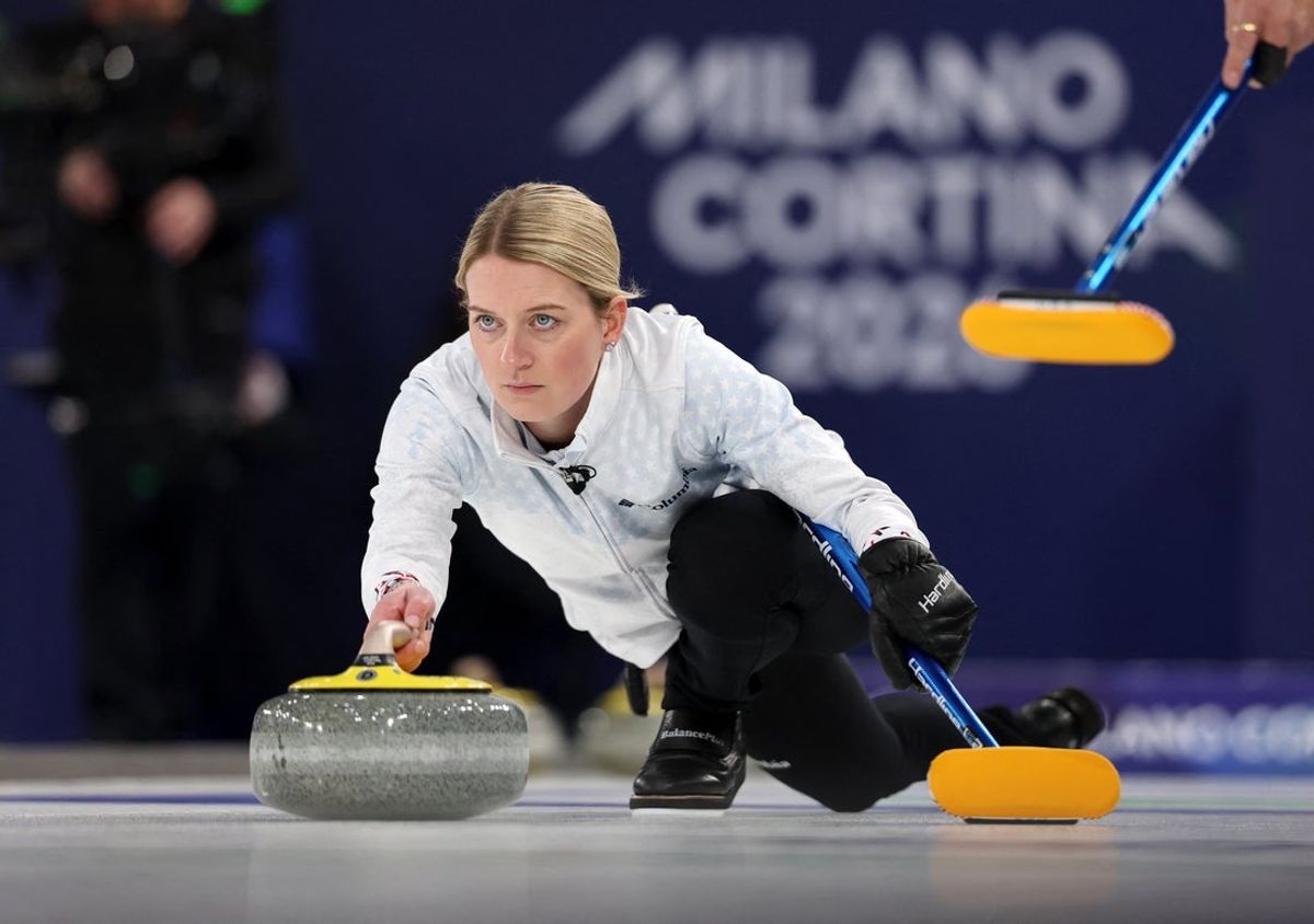 [US, Mexico & Canada customers only] Feb 7, 2026; Cortina d'Ampezzo, ITALY; Cory Thiesse of United States in action against Great Britain during the curling mixed doubles round robin competition during the Milano Cortina 2026 Olympic Winter Games at the Cortina Curling Olympic Stadium. Mandatory Credit: Issei Kato/Reuters via Imagn Images