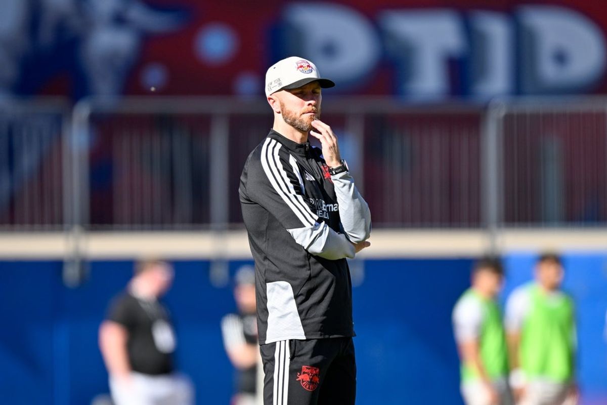 Feb 7, 2026; Frisco, Texas, USA; New York Red Bulls head coach Michael Bradley looks on during the second half against FC Dallas at Toyota Stadium. Mandatory Credit: Jerome Miron-Imagn Images