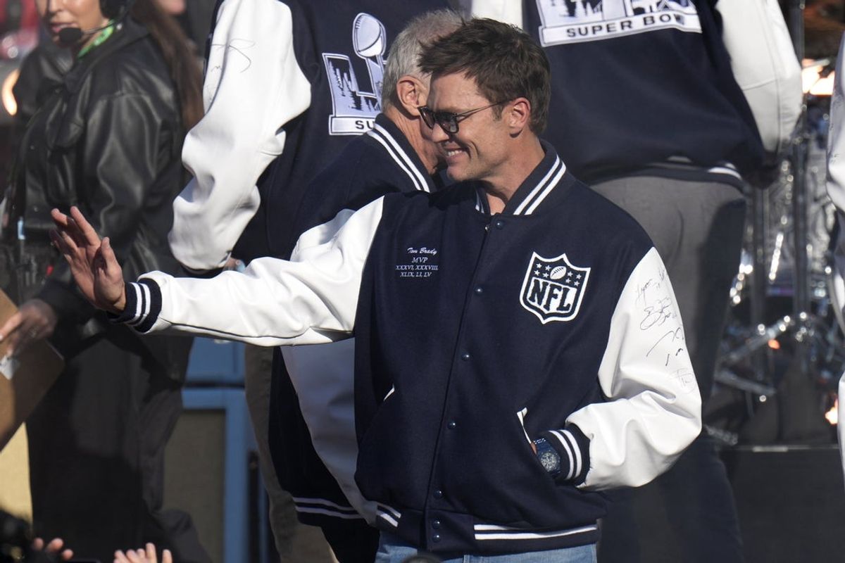Feb 8, 2026; Santa Clara, CA, USA; Tom Brady waves before Super Bowl LX between the Seattle Seahawks and the New England Patriots at Levi's Stadium. Mandatory Credit: Kyle Terada-Imagn Images