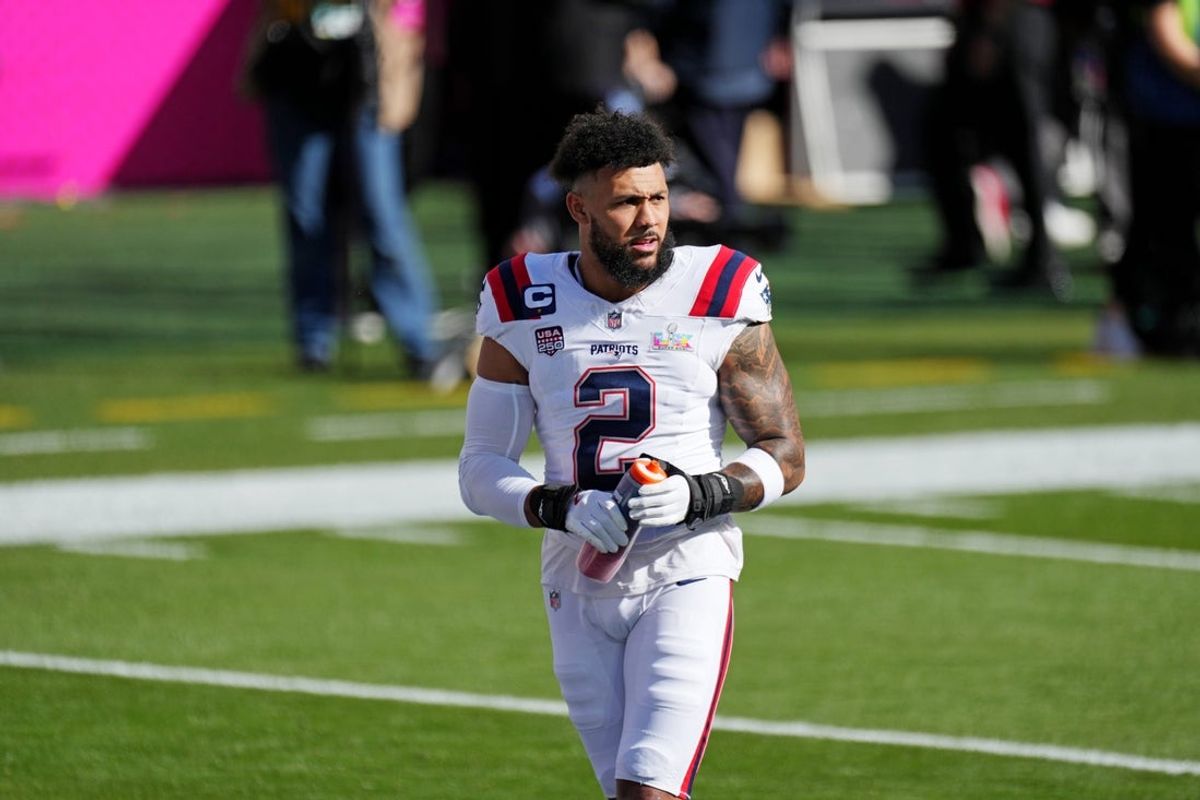 Feb 8, 2026; Santa Clara, CA, USA; New England Patriots linebacker Harold Landry III (2) warms up before the game against the Seattle Seahawks in Super Bowl LX at Levi's Stadium. Mandatory Credit: Darren Yamashita-Imagn Images