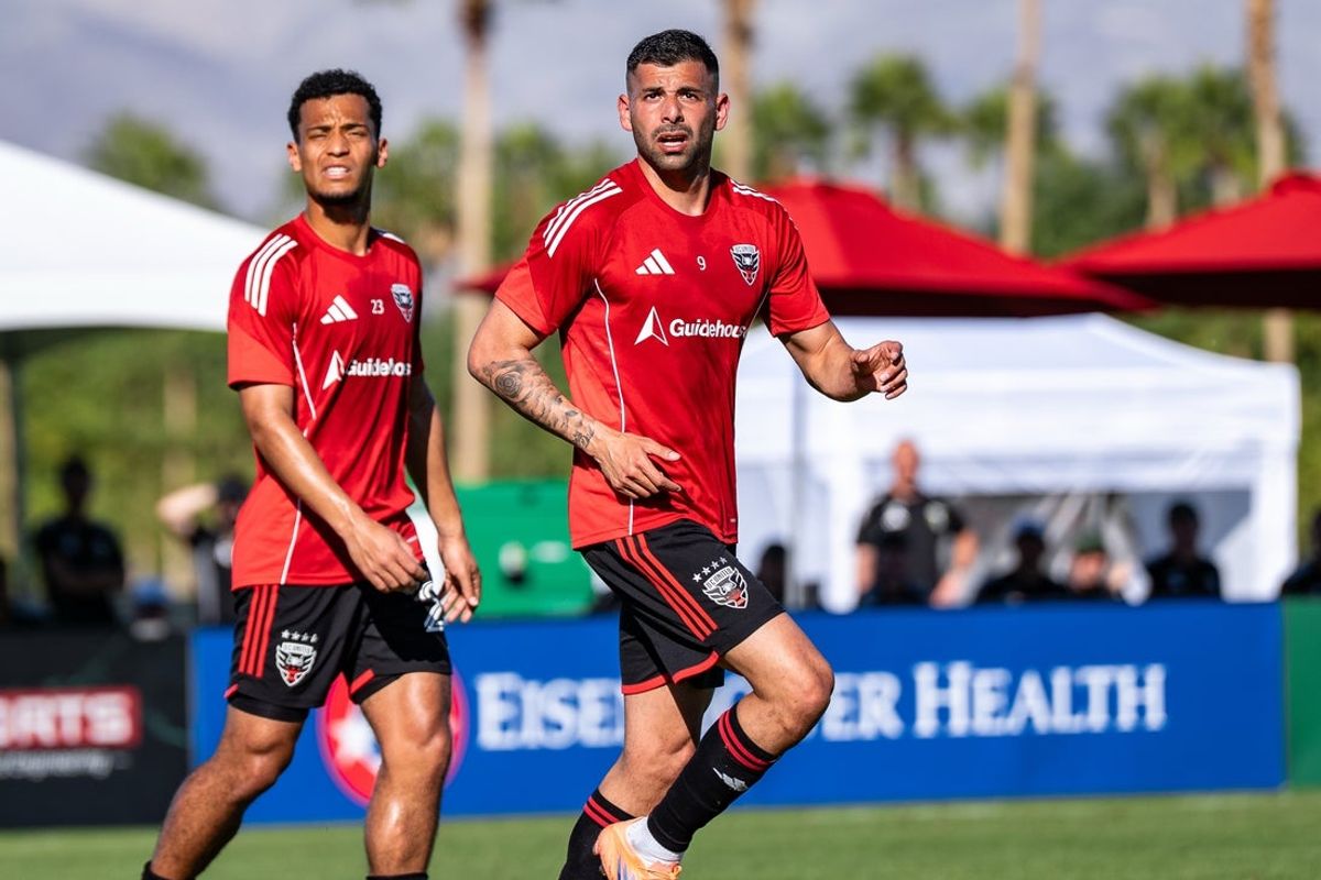 Feb 7, 2026; Indio, California, USA; D.C. United forward Tai Baribo (9) at Empire Polo Club. Mandatory Credit: Corinne Votaw-Imagn Images