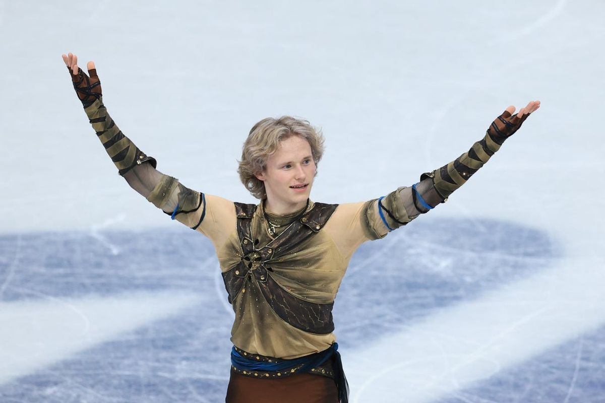 Feb 10, 2026; Milan, Italy; Ilia Malinin of the United States of America competes in men's singles short program during the Milano Cortina 2026 Olympic Winter Games at Milano Ice Skating Arena. Mandatory Credit: Katie Stratman-Imagn Images
