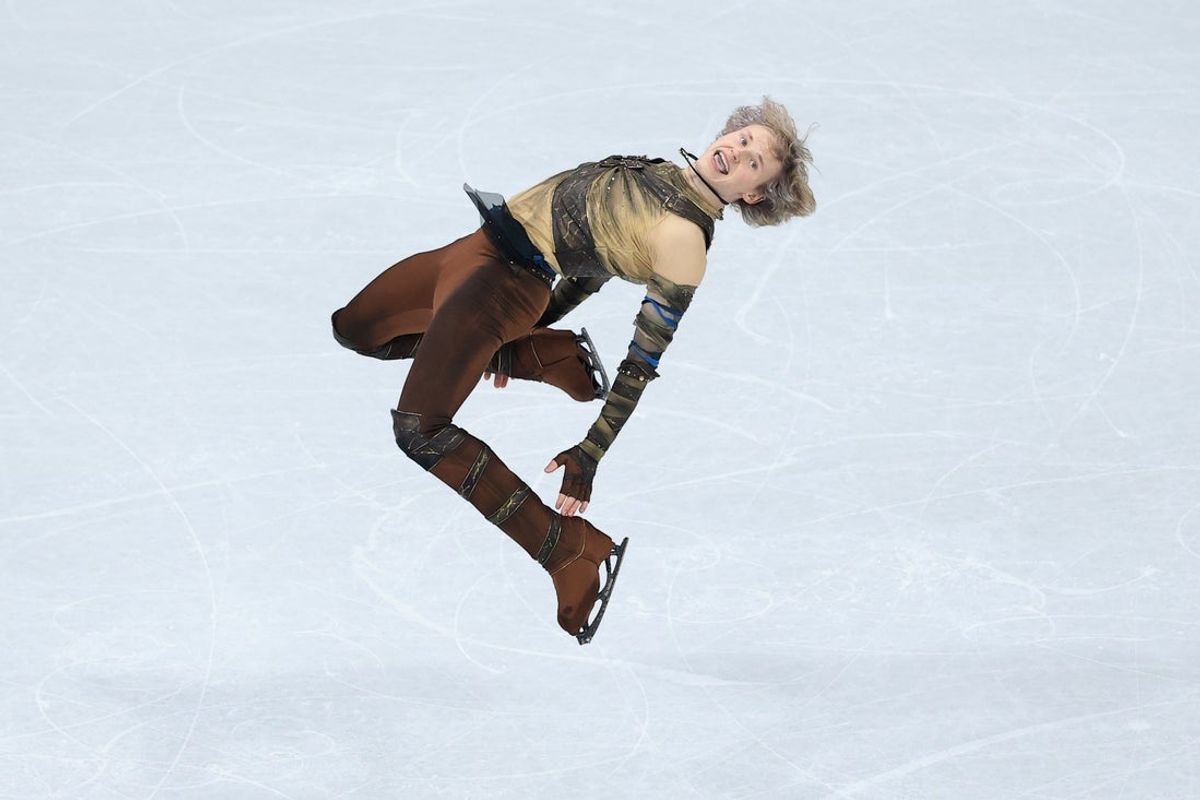 Feb 10, 2026; Milan, Italy; Ilia Malinin of the United States of America competes in men's singles short program during the Milano Cortina 2026 Olympic Winter Games at Milano Ice Skating Arena. Mandatory Credit: Katie Stratman-Imagn Images
