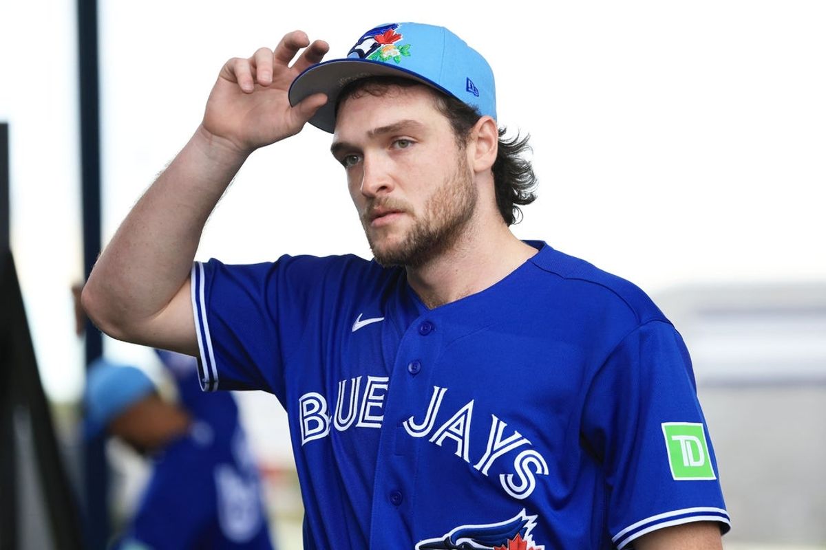 Feb 11, 2026; Dunedin, FL, USA;  Toronto Blue Jays pitcher Trey Yesavage (39) works out for spring training practice at Blue Jays Player Development Complex. Mandatory Credit: Kim Klement Neitzel-Imagn Images