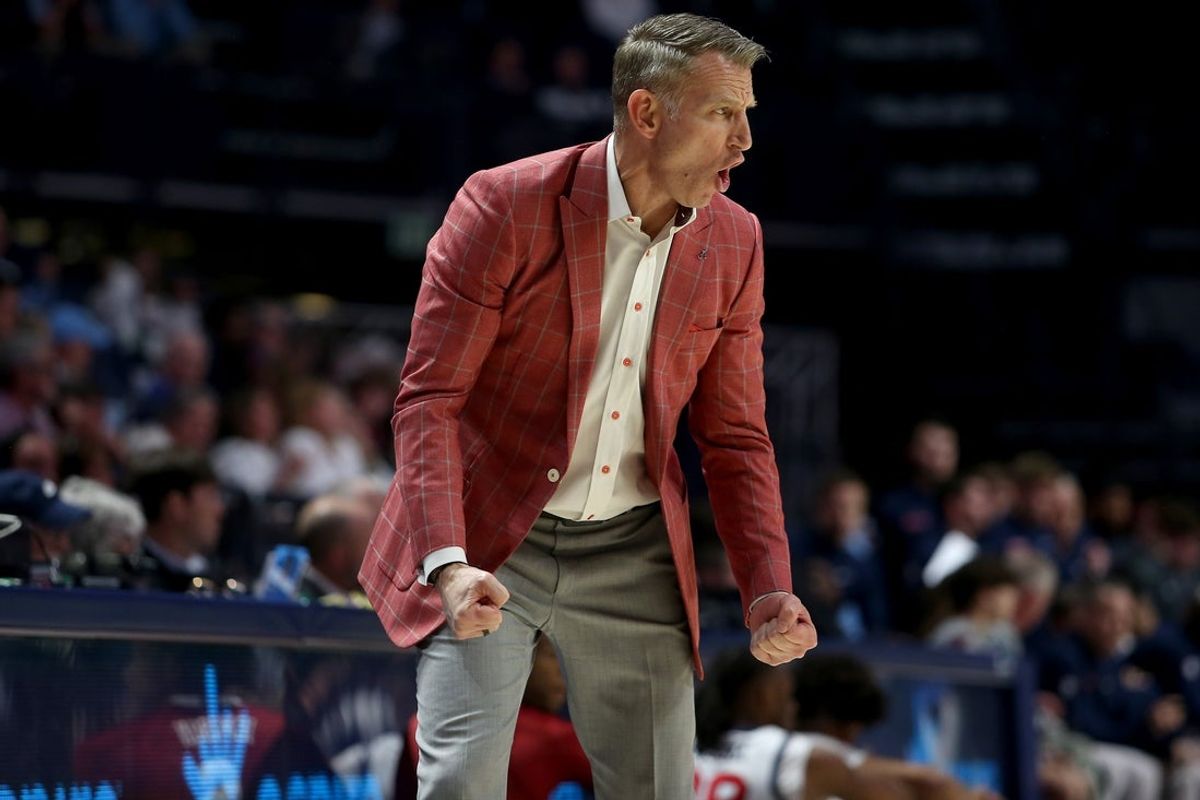Feb 11, 2026; Oxford, Mississippi, USA; Alabama Crimson Tide head coach Nate Oats reacts during the first half against the Mississippi Rebels at The Sandy and John Black Pavilion at Ole Miss. Mandatory Credit: Petre Thomas-Imagn Images