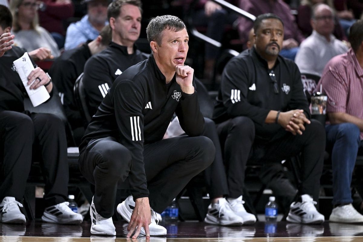 Feb 11, 2026; College Station, Texas, USA; Texas A&M Aggies head coach Bucky McMillan looks on during the second half against the Missouri Tigers at Reed Arena. Mandatory Credit: Maria Lysaker-Imagn Images
