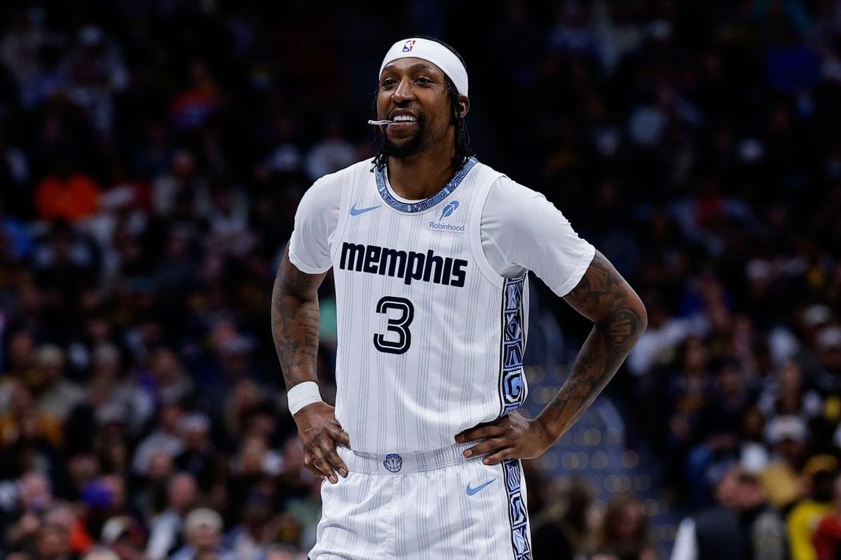 Feb 11, 2026; Denver, Colorado, USA; Memphis Grizzlies guard Kentavious Caldwell-Pope (3) in the second quarter against the Denver Nuggets at Ball Arena. Mandatory Credit: Isaiah J. Downing-Imagn Images