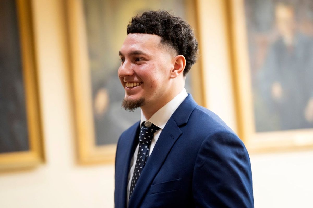 Tennessee quarterback Joey Aguilar in the courtroom before a hearing in Knox County Chancery Court in Knoxville, Tenn., on Feb. 13, 2026.