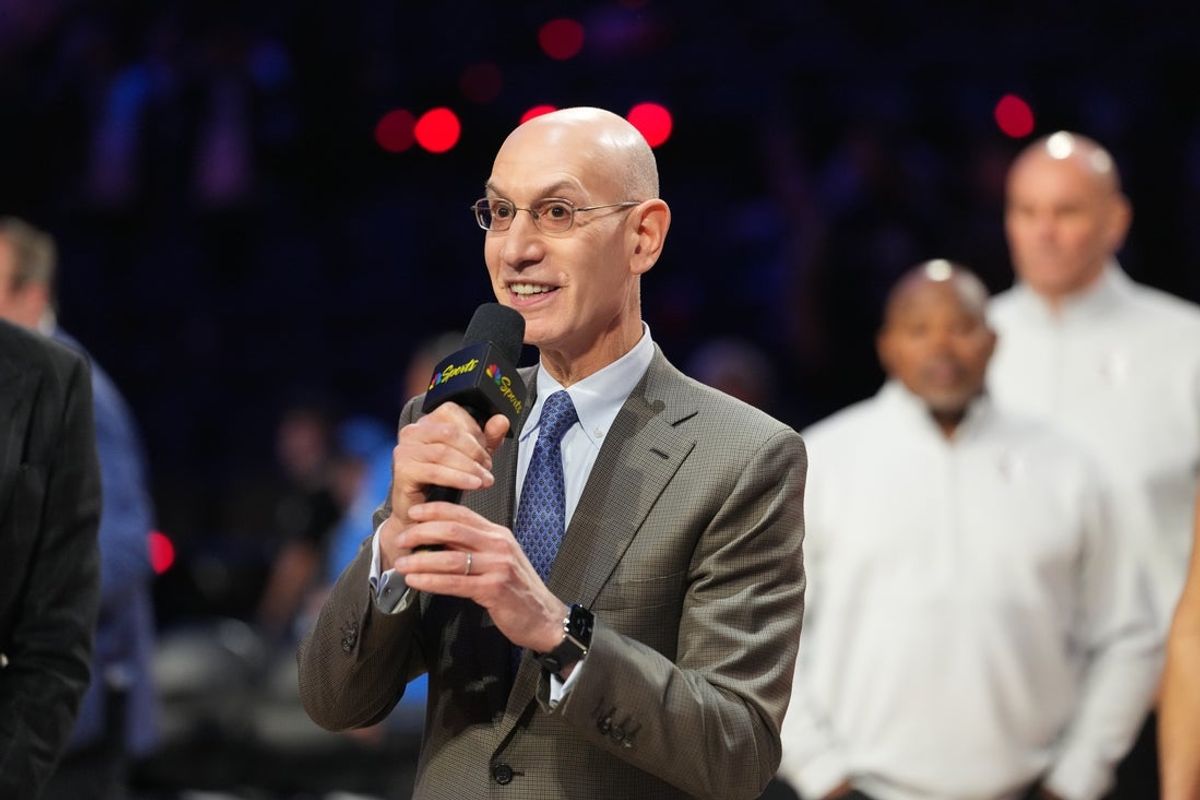 Feb 15, 2026; Inglewood, California, USA; NBA commissioner Adam Silver speaks to media after the 75th NBA All Star Game at Intuit Dome. Mandatory Credit: Kirby Lee-Imagn Images