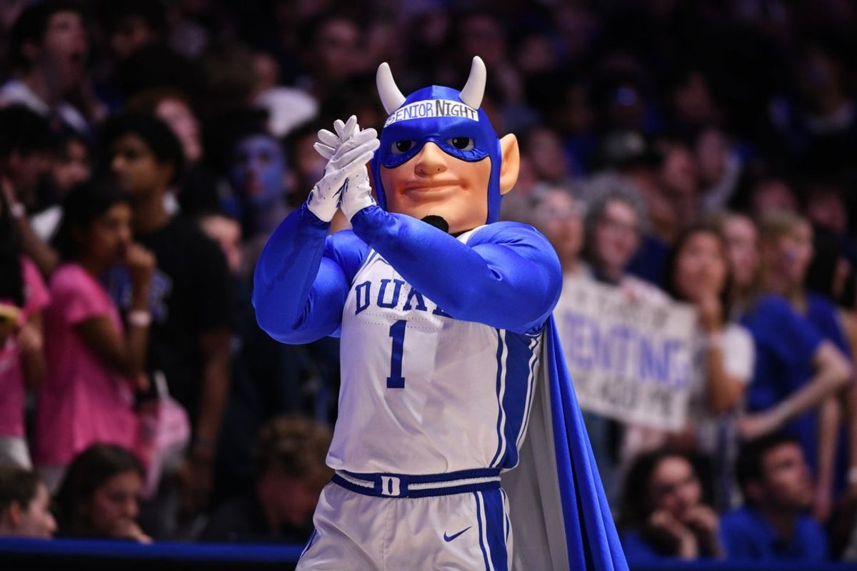 Feb 16, 2026; Durham, North Carolina, USA;  The Duke Blue Devil during the game against the Syracuse Orange at Cameron Indoor Stadium. Mandatory Credit: Zachary Taft-Imagn Images