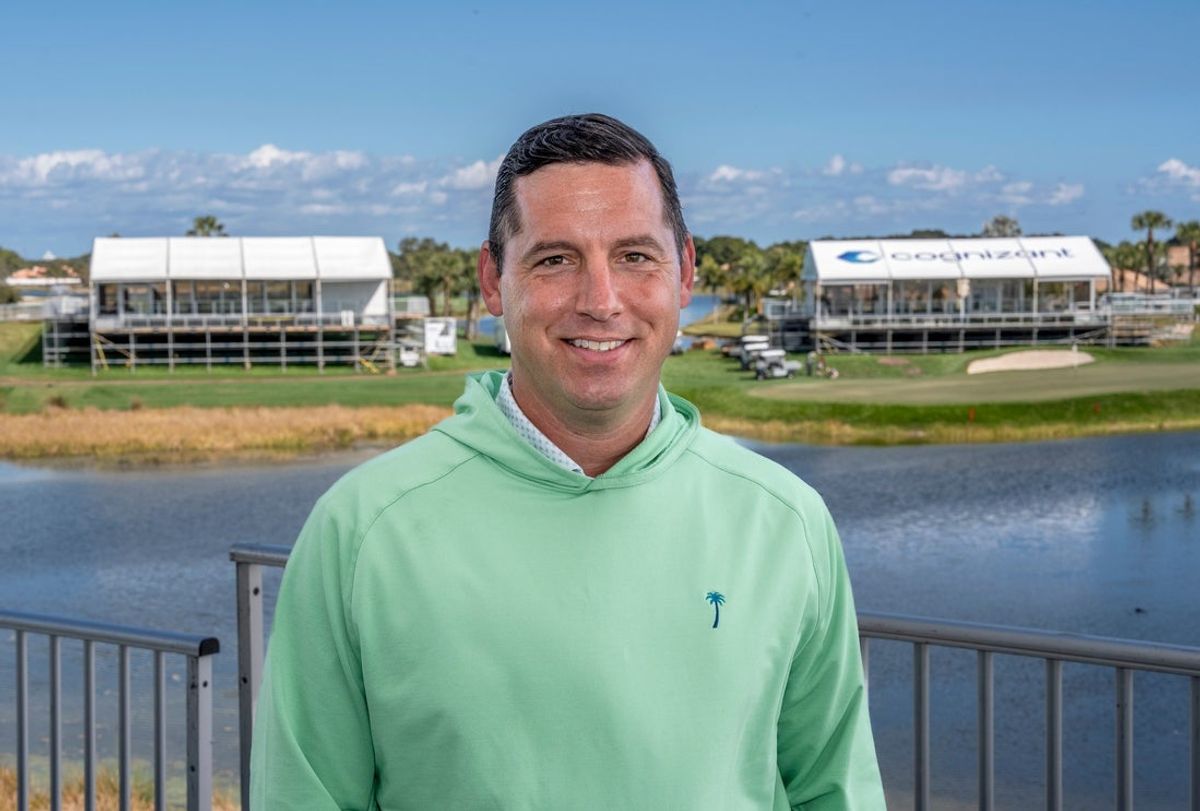 Todd Fleming, Executive Director of Cognizant Classic in The Palm Beaches with the 17th green in the distance on February 9, 2026, in Palm Beach Gardens, Florida.