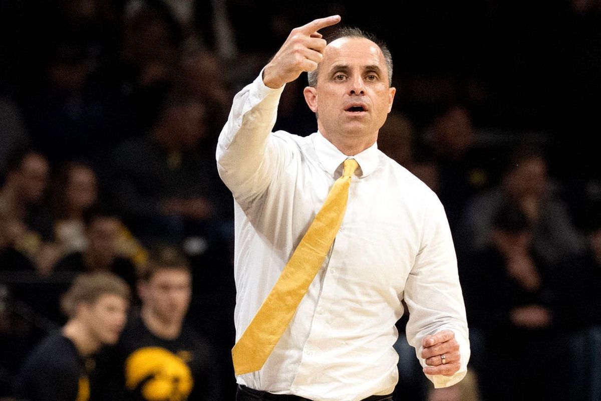Iowa head coach Ben McCollum instructs his players during a basketball game against the Nebraska Cornhuskers Feb. 17, 2026 at Carver-Hawkeye Arena in Iowa City, Iowa.