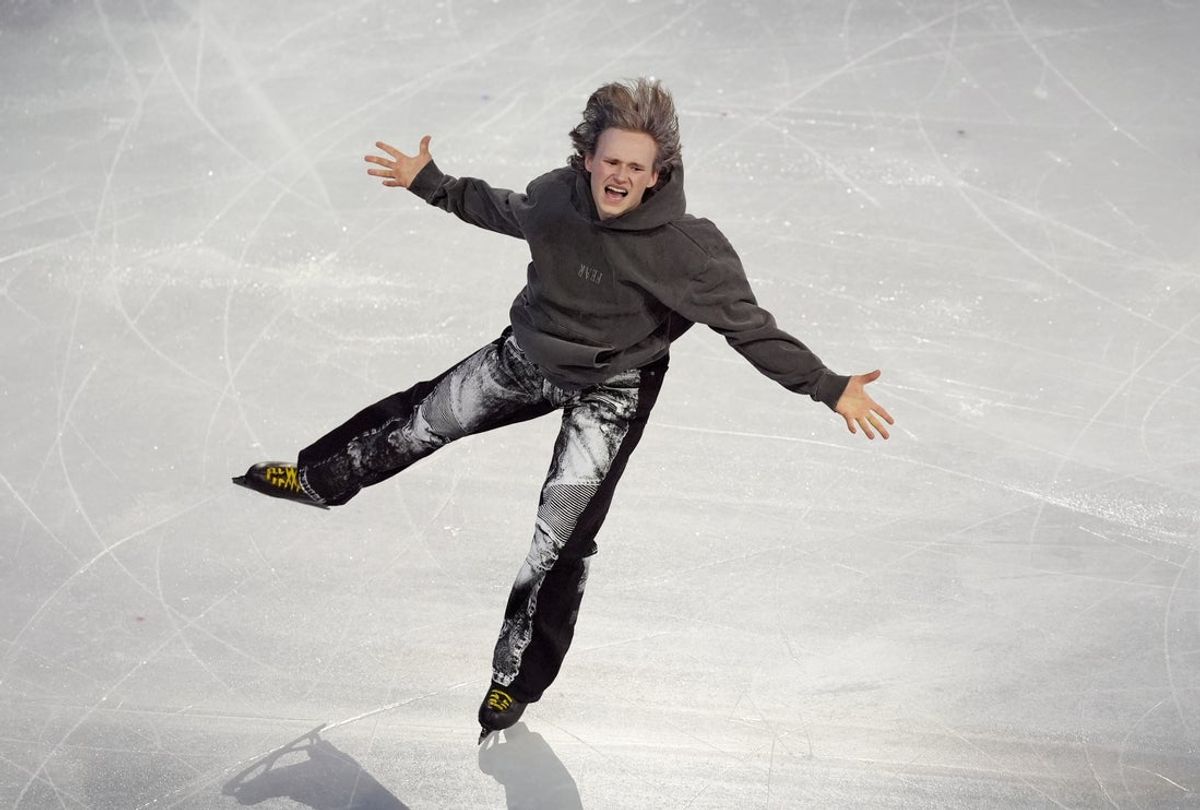 Feb 21, 2026; Milan, Italy; Ilia Malinin of the United States performs in the figure skating exhibition gala during the Milano Cortina 2026 Olympic Winter Games at Milano Ice Skating Arena. Mandatory Credit: Amber Searls-Imagn Images
