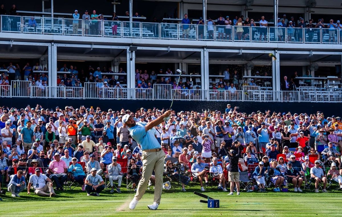 Scottie Scheffler tees off on the 17th hole during the second round of the Players Championship at TPC Sawgrass in Ponte Vedra Beach on Friday March 14, 2025. Scheffler is the only back-to-back winner of The Players.