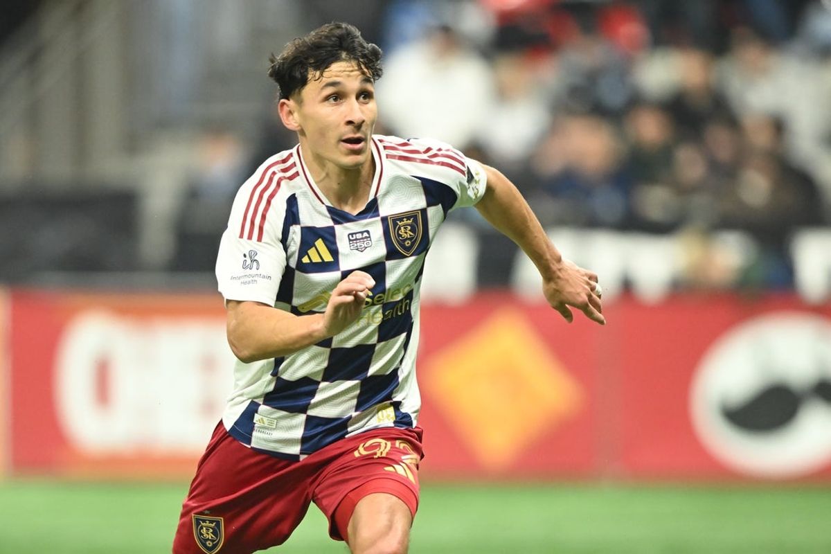 Feb 21, 2026; Vancouver, British Columbia, CAN;  Real Salt Lake midfielder Noel Caliskan (92) watches play during the second half against Vancouver Whitecaps at BC Place. Mandatory Credit: Anne-Marie Sorvin-Imagn Images