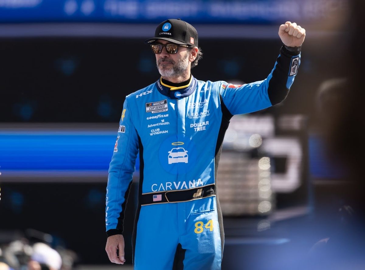 Feb 15, 2026; Daytona Beach, Florida, USA; NASCAR Cup Series driver Jimmie Johnson (84) during the 68th running of the Daytona 500 at Daytona International Speedway. Mandatory Credit: Mark J. Rebilas-Imagn Images