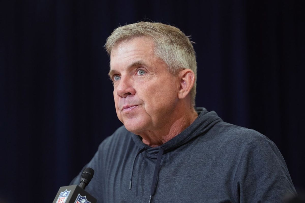 Feb 24, 2026; Indianapolis, IN, USA; Denver Broncos coach Sean Payton speaks at the NFL Scouting Combine at the Indiana Convention Center. Mandatory Credit: Kirby Lee-Imagn Images