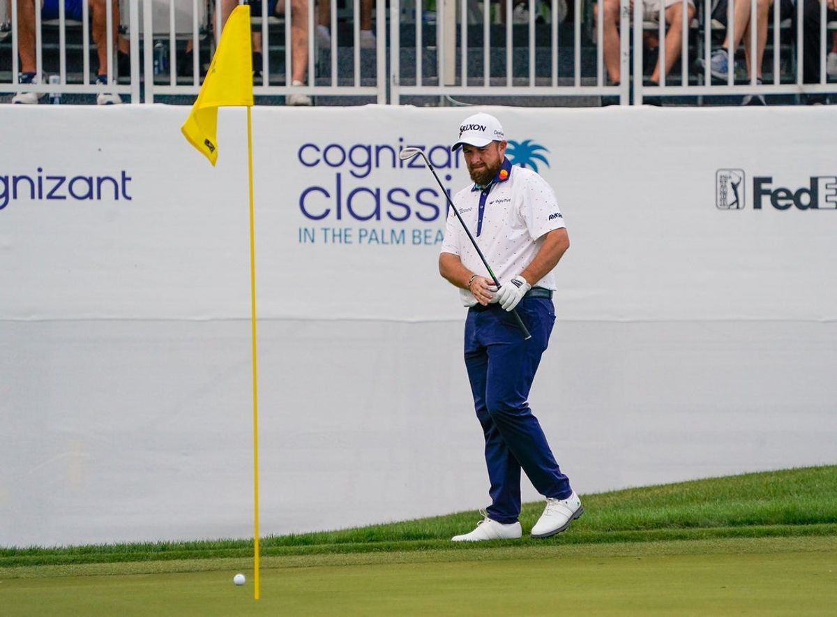 Shane Lowry watches his chip for birdie come up short on the ninth green during the first round of the Cognizant Classic in the Palm Beaches at PGA National Resort & Spa on Thursday, February 27, 2025, in Palm Beach Gardens, FL.