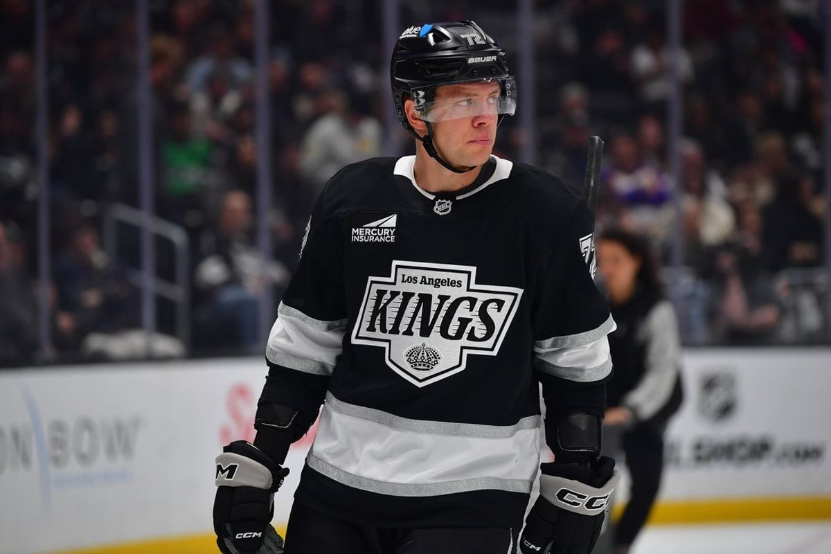 Feb 25, 2026; Los Angeles, California, USA; Los Angeles Kings left wing Artemi Panarin (72) during a stoppage in play in the first period at Crypto.com Arena. Mandatory Credit: Gary A. Vasquez-Imagn Images