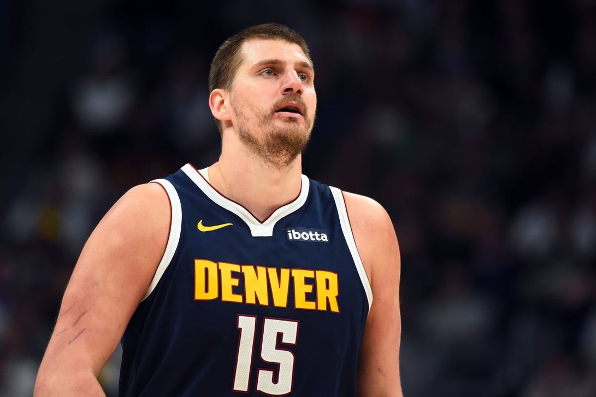 Feb 25, 2026; Denver, Colorado, USA; Denver Nuggets center Nikola Jokic (15) during the second half against the Boston Celtics at Ball Arena. Mandatory Credit: Christopher Hanewinckel-Imagn Images